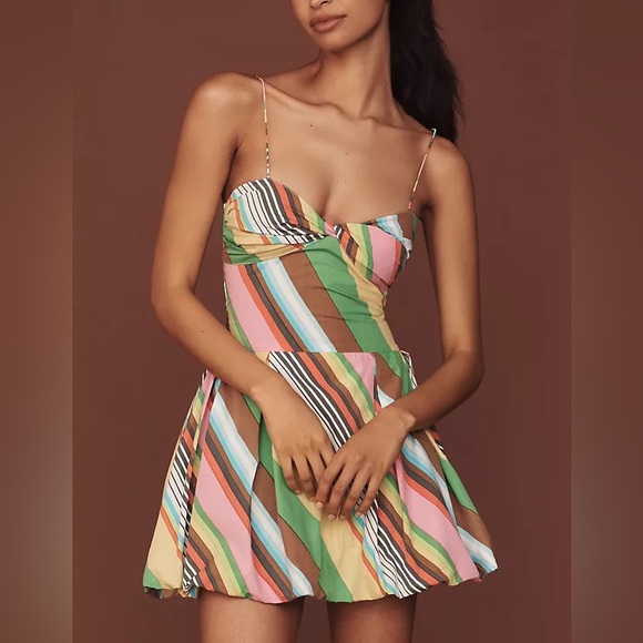 Anthropologie SWF NWT Fitted Balloon Mini Dress Cotton Stripe La Fiesta Medium - Picture 8 of 13